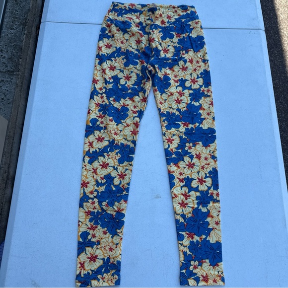NWOT LuLaRoe OS One Size Floral Leggings - Blue, Yellow, Red - Picture 2 of 4